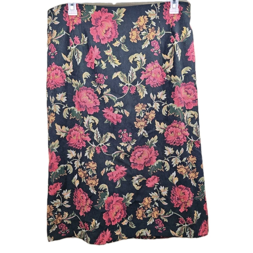 Briggs New York Womens Skirt Size‎ 20 Midi Black Red Floral Back Slit Zip Soft
